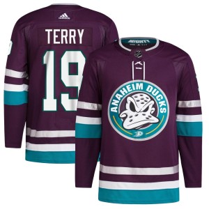 Troy Terry Men's Adidas Anaheim Ducks Authentic Purple 30th Anniversary Primegreen Jersey
