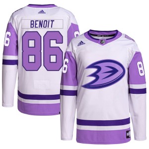 Simon Benoit Men's Adidas Anaheim Ducks Authentic White/Purple Hockey Fights Cancer Primegreen Jersey