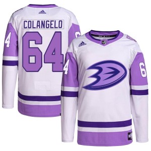 Sam Colangelo Men's Adidas Anaheim Ducks Authentic White/Purple Hockey Fights Cancer Primegreen Jersey