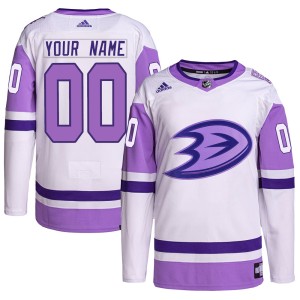 Custom Men's Adidas Anaheim Ducks Authentic White/Purple Custom Hockey Fights Cancer Primegreen Jersey