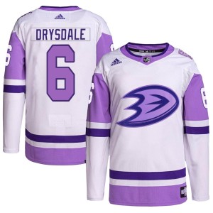Jamie Drysdale Men's Adidas Anaheim Ducks Authentic White/Purple Hockey Fights Cancer Primegreen Jersey