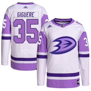 Jean-Sebastien Giguere Men's Adidas Anaheim Ducks Authentic White/Purple Hockey Fights Cancer Primegreen Jersey