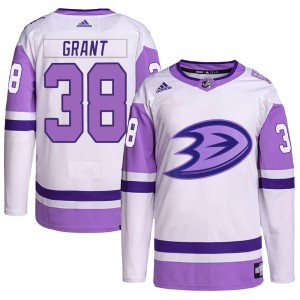 Derek Grant Men's Adidas Anaheim Ducks Authentic White/Purple Hockey Fights Cancer Primegreen Jersey