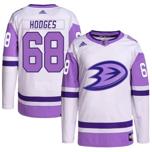 Tom Hodges Men's Adidas Anaheim Ducks Authentic White/Purple Hockey Fights Cancer Primegreen Jersey