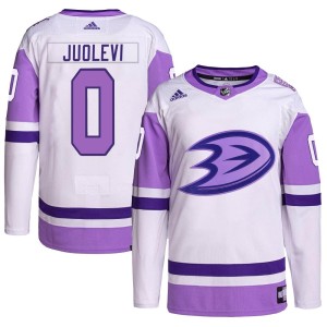 Olli Juolevi Men's Adidas Anaheim Ducks Authentic White/Purple Hockey Fights Cancer Primegreen Jersey
