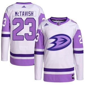 Mason McTavish Men's Adidas Anaheim Ducks Authentic White/Purple Hockey Fights Cancer Primegreen Jersey