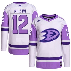 Sonny Milano Men's Adidas Anaheim Ducks Authentic White/Purple Hockey Fights Cancer Primegreen Jersey
