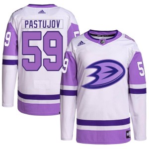 Sasha Pastujov Men's Adidas Anaheim Ducks Authentic White/Purple Hockey Fights Cancer Primegreen Jersey