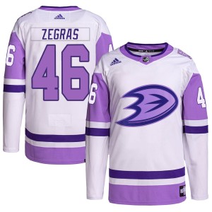 Trevor Zegras Men's Adidas Anaheim Ducks Authentic White/Purple Hockey Fights Cancer Primegreen Jersey