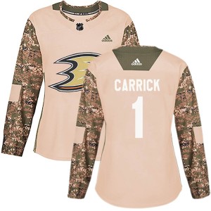 Trevor Carrick Women's Adidas Anaheim Ducks Authentic Camo Veterans Day Practice Jersey