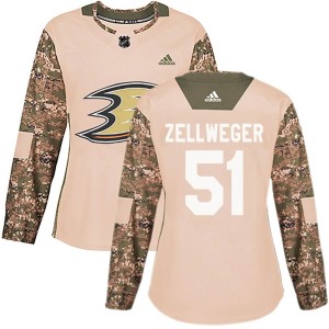 Olen Zellweger Women's Adidas Anaheim Ducks Authentic Camo Veterans Day Practice Jersey