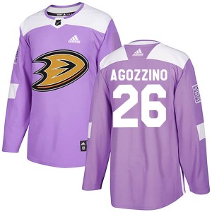 Andrew Agozzino Youth Adidas Anaheim Ducks Authentic Purple ized Fights Cancer Practice Jersey