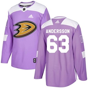 Axel Andersson Youth Adidas Anaheim Ducks Authentic Purple Fights Cancer Practice Jersey