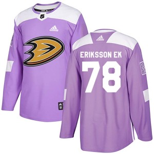Olle Eriksson Ek Youth Adidas Anaheim Ducks Authentic Purple Fights Cancer Practice Jersey