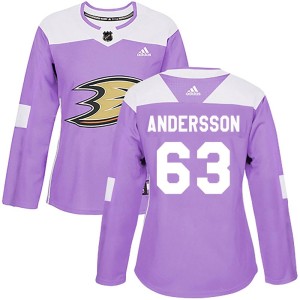 Axel Andersson Women's Adidas Anaheim Ducks Authentic Purple Fights Cancer Practice Jersey