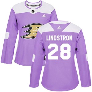 Gustav Lindstrom Women's Adidas Anaheim Ducks Authentic Purple Fights Cancer Practice Jersey