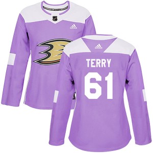 Troy Terry Women's Adidas Anaheim Ducks Authentic Purple Fights Cancer Practice Jersey