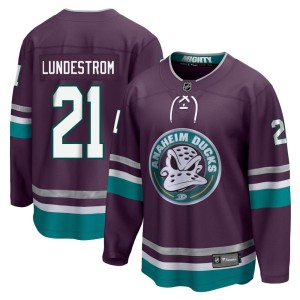 Isac Lundestrom Men's Fanatics Branded Anaheim Ducks Premier Purple 30th Anniversary Breakaway Jersey
