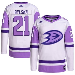 Dan Bylsma Youth Adidas Anaheim Ducks Authentic White/Purple Hockey Fights Cancer Primegreen Jersey