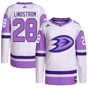 Gustav Lindstrom Youth Adidas Anaheim Ducks Authentic White/Purple Hockey Fights Cancer Primegreen Jersey