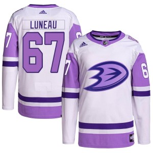 Tristan Luneau Youth Adidas Anaheim Ducks Authentic White/Purple Hockey Fights Cancer Primegreen Jersey