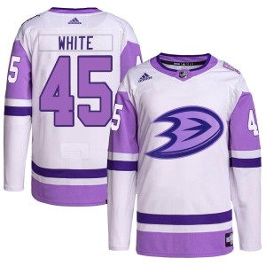 Colton White Youth Adidas Anaheim Ducks Authentic White/Purple Hockey Fights Cancer Primegreen Jersey
