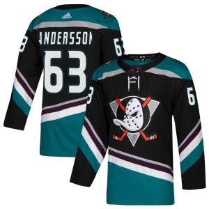 Axel Andersson Men's Adidas Anaheim Ducks Authentic Black Teal Alternate Jersey