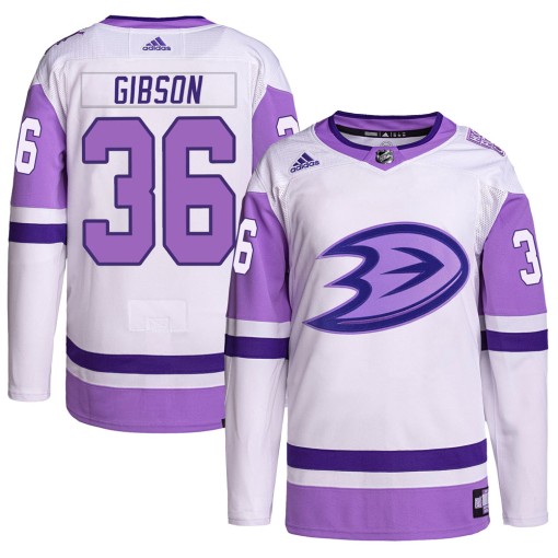 John Gibson Men's Adidas Anaheim Ducks Authentic White/Purple Hockey Fights Cancer Primegreen Jersey