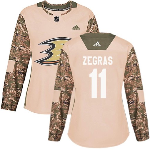 Trevor Zegras Women's Adidas Anaheim Ducks Authentic Camo Veterans Day Practice Jersey