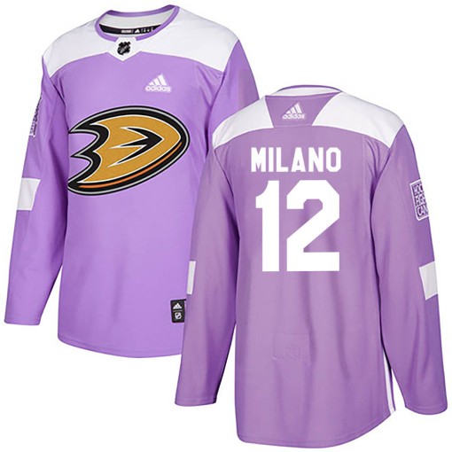 Sonny Milano Youth Adidas Anaheim Ducks Authentic Purple Fights Cancer Practice Jersey
