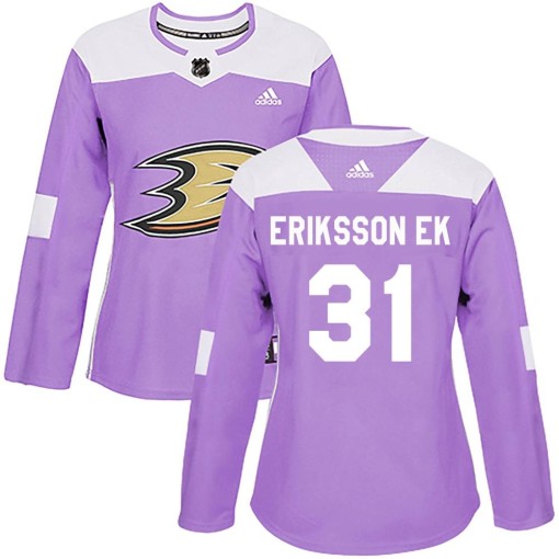 Olle Eriksson Ek Women's Adidas Anaheim Ducks Authentic Purple Fights Cancer Practice Jersey