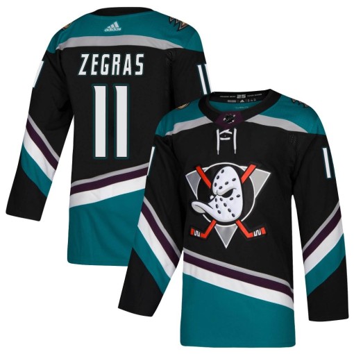 Trevor Zegras Men's Adidas Anaheim Ducks Authentic Black Teal Alternate Jersey