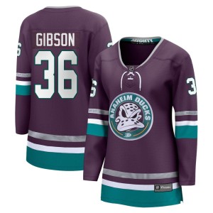 John Gibson Women's Fanatics Branded Anaheim Ducks Premier Purple 30th Anniversary Breakaway Jersey