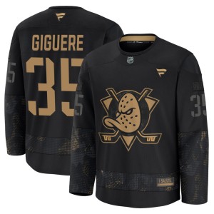 Jean-Sebastien Giguere Men's Fanatics Anaheim Ducks Premium Black 2024 Military Appreciation Practice Jersey
