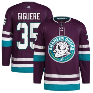 Jean-Sebastien Giguere Men's Adidas Anaheim Ducks Authentic Purple 30th Anniversary Primegreen Jersey