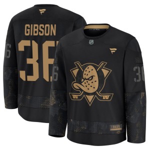 John Gibson Youth Fanatics Anaheim Ducks Premium Black 2024 Military Appreciation Practice Jersey