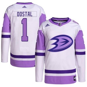 Lukas Dostal Men's Adidas Anaheim Ducks Authentic White/Purple Hockey Fights Cancer Primegreen Jersey