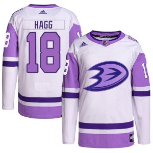 Robert Hagg Men's Adidas Anaheim Ducks Authentic White/Purple Hockey Fights Cancer Primegreen Jersey