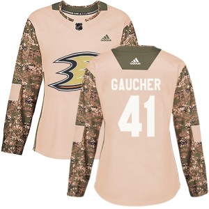 Nathan Gaucher Women's Adidas Anaheim Ducks Authentic Camo Veterans Day Practice Jersey