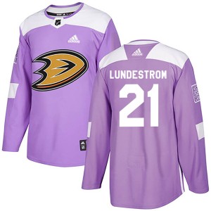 Isac Lundestrom Youth Adidas Anaheim Ducks Authentic Purple Fights Cancer Practice Jersey