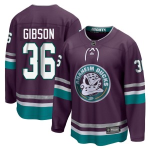 John Gibson Men's Fanatics Branded Anaheim Ducks Premier Purple 30th Anniversary Breakaway Jersey