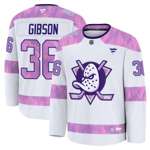John Gibson Youth Fanatics Anaheim Ducks Premium White 2024 Hockey Fights Cancer Practice Jersey