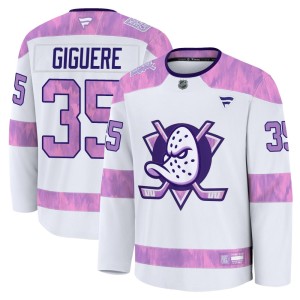 Jean-Sebastien Giguere Youth Fanatics Anaheim Ducks Premium White 2024 Hockey Fights Cancer Practice Jersey