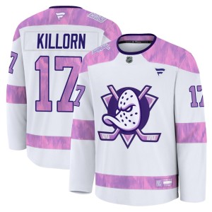 Alex Killorn Youth Fanatics Anaheim Ducks Premium White 2024 Hockey Fights Cancer Practice Jersey