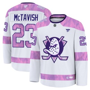 Mason McTavish Youth Fanatics Anaheim Ducks Premium White 2024 Hockey Fights Cancer Practice Jersey
