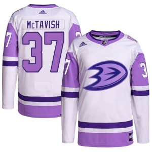 Mason McTavish Youth Adidas Anaheim Ducks Authentic White/Purple Hockey Fights Cancer Primegreen Jersey